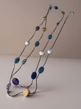 Brighton Mediterranean Turquoise Long Brushed Silver Gold Necklace